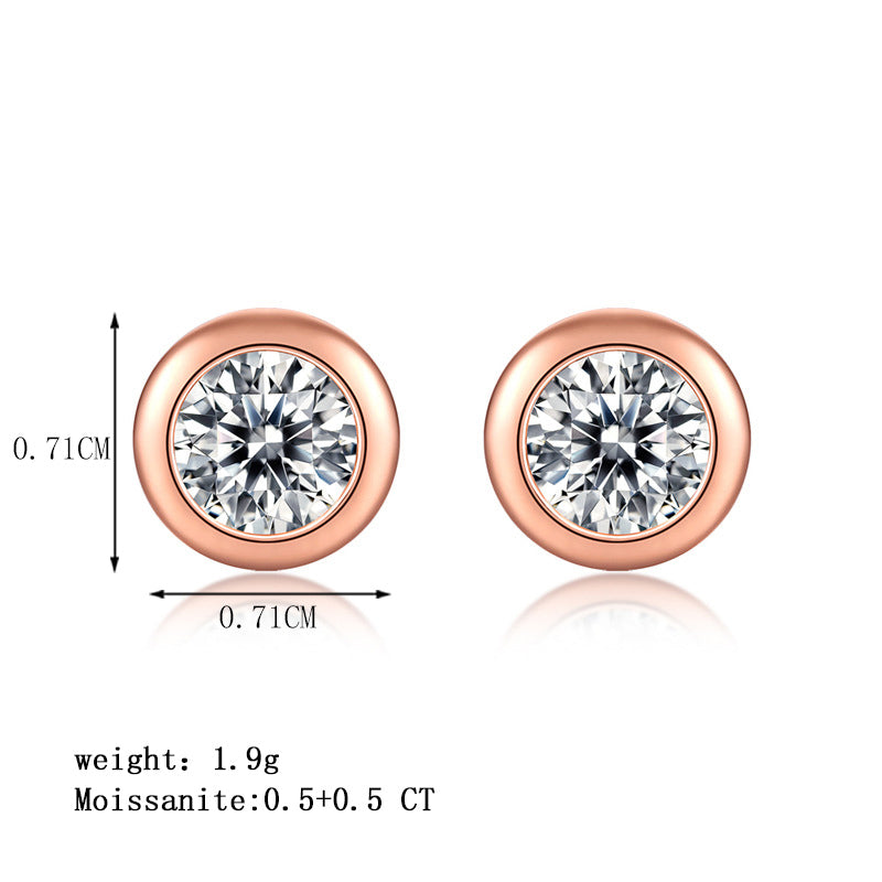 Elegant Classic Style Round Sterling Silver Gra Inlay Moissanite Silver Plated Ear Studs