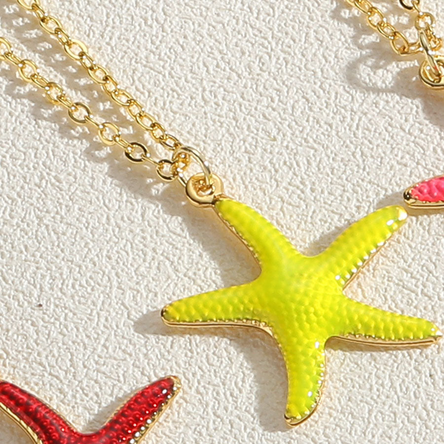 Hawaiian Vacation Commute Starfish Brass Enamel Plating 14k Gold Plated Pendant Necklace