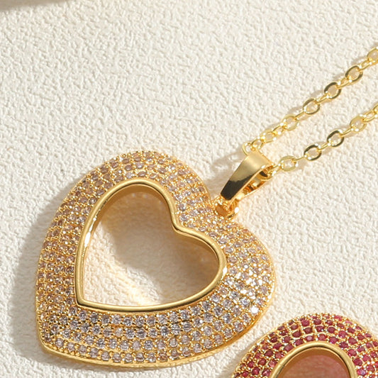 Cute Simple Style Streetwear Little Bear Heart Shape Copper Plating Inlay Zircon 14k Gold Plated Pendant Necklace