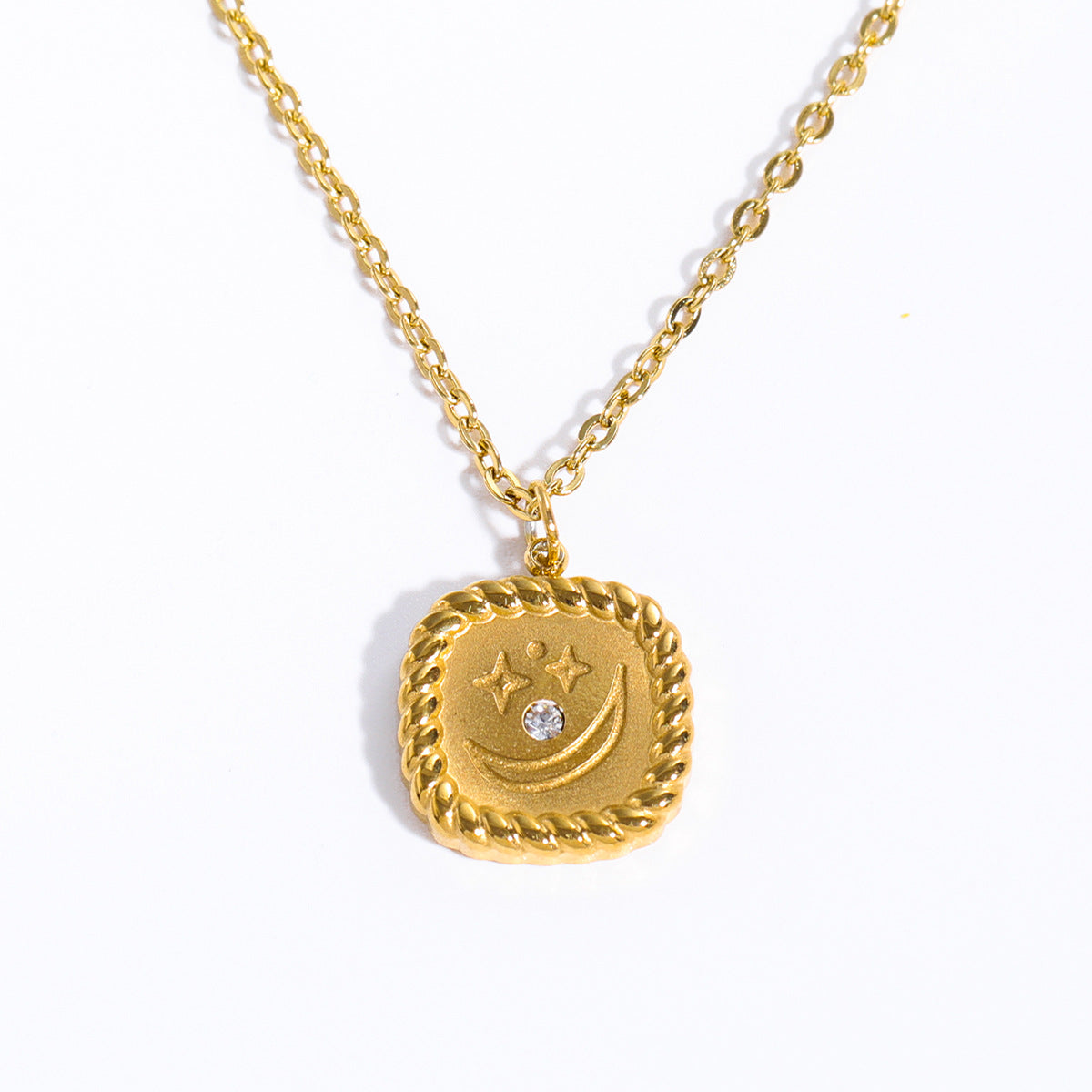 Wholesale Elegant Lady Sun Star Moon Stainless Steel Plating 14k Gold Plated Pendant Necklace