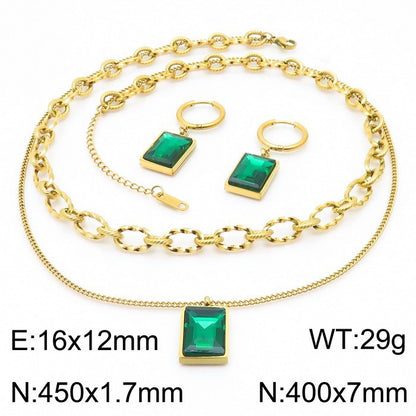 Elegant Lady Geometric Titanium Steel Inlay Zircon Earrings Necklace