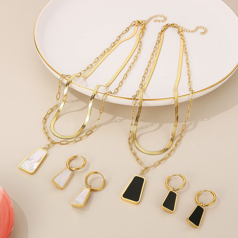 Vacation Simple Style Square Titanium Steel Plating Gold Plated Jewelry Set