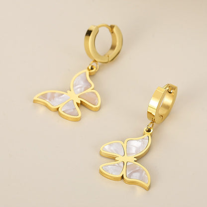 Retro Butterfly Stainless Steel Titanium Steel Enamel Earrings Necklace