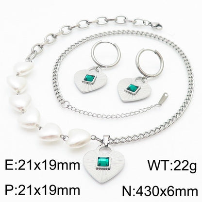 Elegant Retro Heart Shape Titanium Steel Inlay Zircon Earrings Necklace