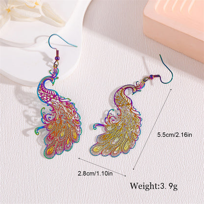 1 Pair Retro Simple Style Peacock Leaves Plating Stainless Steel 18k Gold Plated Drop Earrings