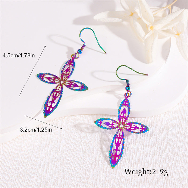 1 Pair Retro Simple Style Peacock Leaves Plating Stainless Steel 18k Gold Plated Drop Earrings