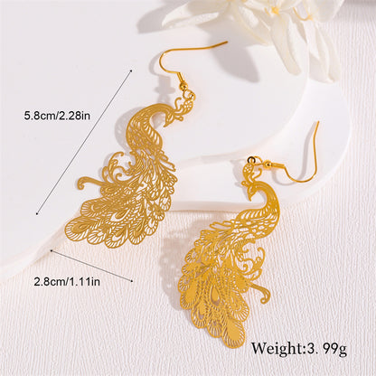 1 Pair Retro Simple Style Round Peacock Leaves Plating Stainless Steel 18k Gold Plated Drop Earrings