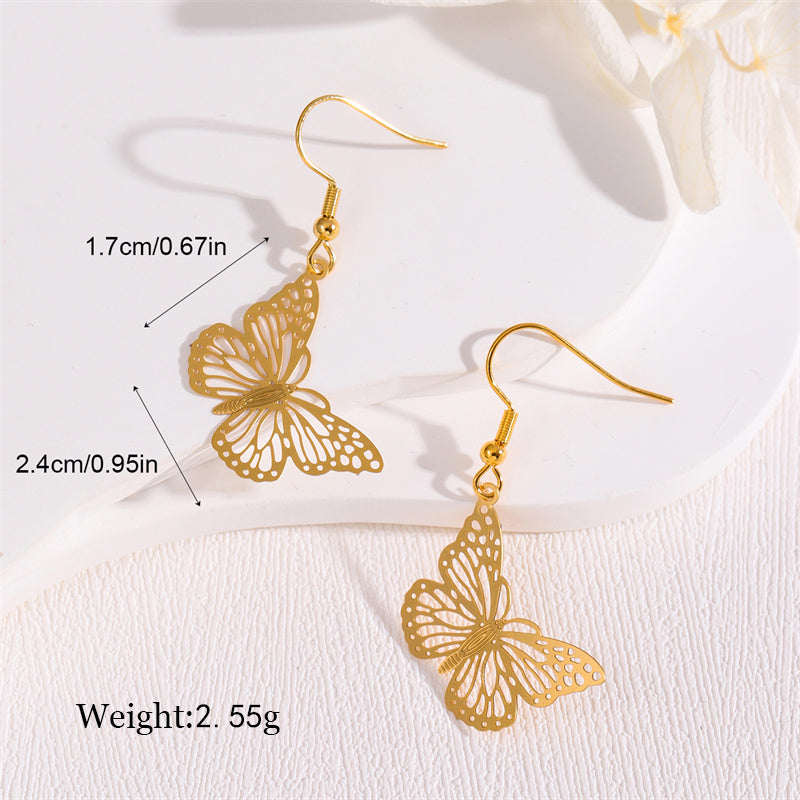 1 Pair Retro Simple Style Round Peacock Leaves Plating Stainless Steel 18k Gold Plated Drop Earrings