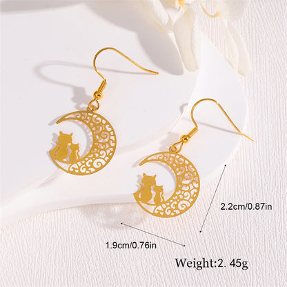 1 Pair Retro Simple Style Round Peacock Leaves Plating Stainless Steel 18k Gold Plated Drop Earrings