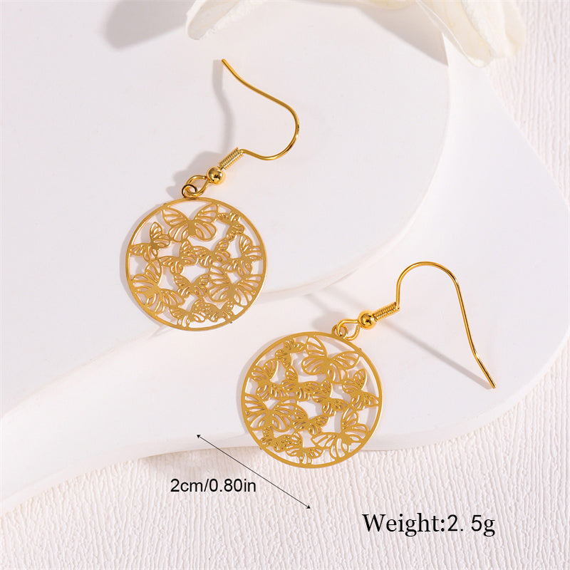 1 Pair Retro Simple Style Round Peacock Leaves Plating Stainless Steel 18k Gold Plated Drop Earrings