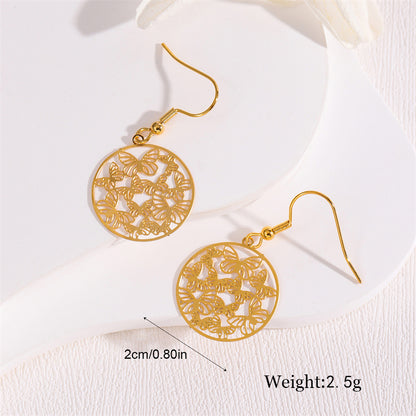 1 Pair Retro Simple Style Round Peacock Leaves Plating Stainless Steel 18k Gold Plated Drop Earrings