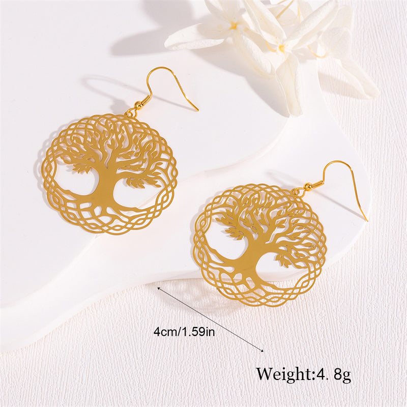 1 Pair Retro Simple Style Round Peacock Leaves Plating Stainless Steel 18k Gold Plated Drop Earrings