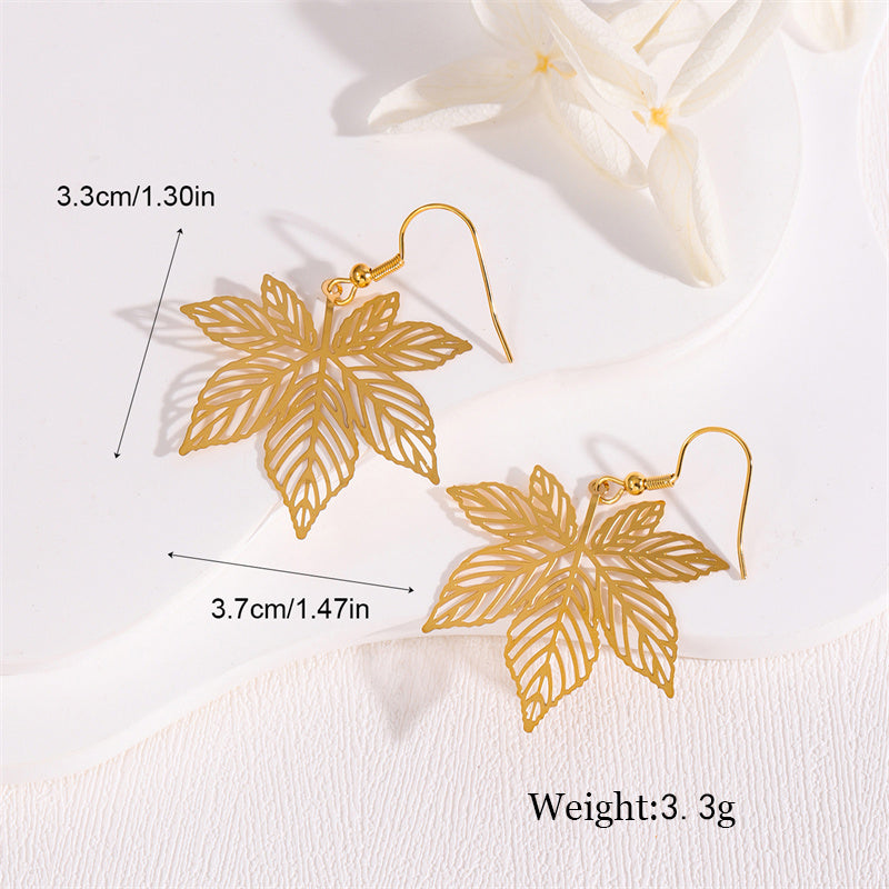 1 Pair Retro Simple Style Round Peacock Leaves Plating Stainless Steel 18k Gold Plated Drop Earrings