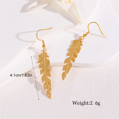 1 Pair Retro Simple Style Round Peacock Leaves Plating Stainless Steel 18k Gold Plated Drop Earrings