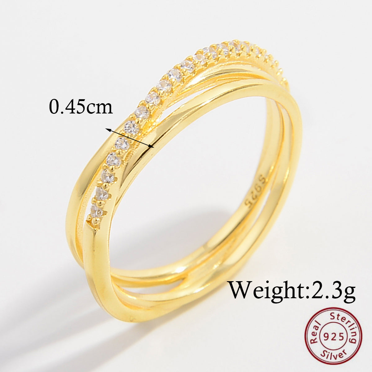 Elegant Commute Geometric Sterling Silver Plating Inlay Zircon 14k Gold Plated White Gold Plated Rings