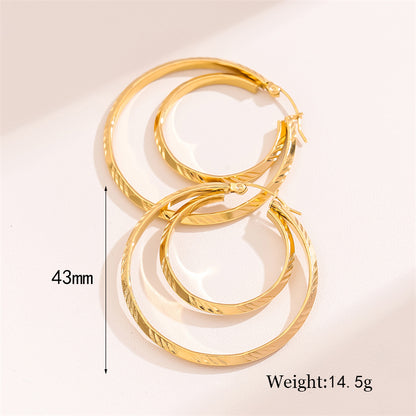 1 Pair Retro Simple Style Round Waves Plating Stainless Steel 18k Gold Plated Hoop Earrings