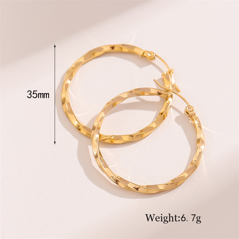 1 Pair Retro Simple Style Round Plating Stainless Steel 18k Gold Plated Hoop Earrings