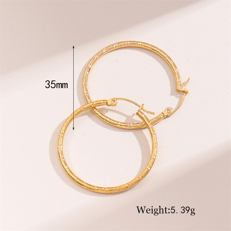 1 Pair Retro Simple Style Round Waves Plating Stainless Steel 18k Gold Plated Hoop Earrings