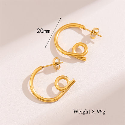 1 Pair Retro Simple Style Round Waves Plating Stainless Steel 18k Gold Plated Hoop Earrings