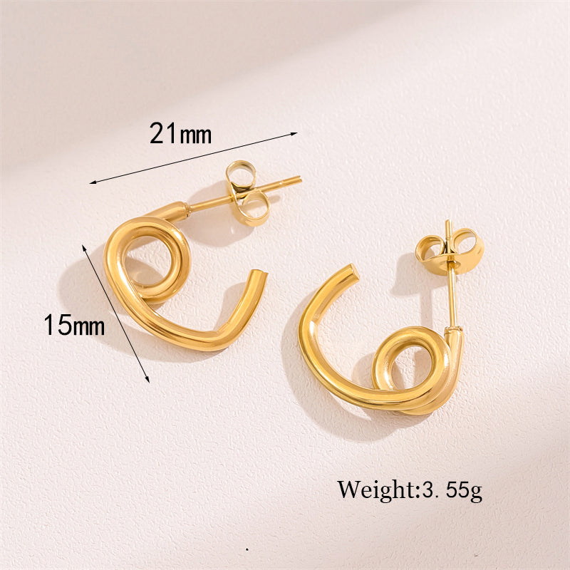 1 Pair Retro Simple Style Round Waves Plating Stainless Steel 18k Gold Plated Hoop Earrings