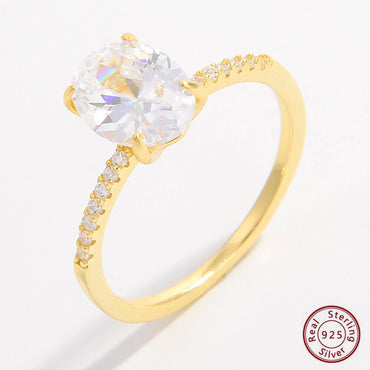 Elegant Simple Style Oval Sterling Silver Plating Inlay Zircon 14k Gold Plated White Gold Plated Rings