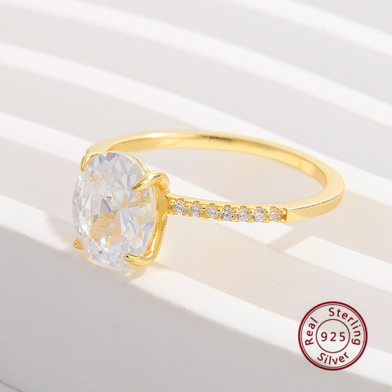 Elegant Simple Style Oval Sterling Silver Plating Inlay Zircon 14k Gold Plated White Gold Plated Rings