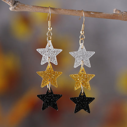 1 Pair Retro Star Printing Arylic Drop Earrings