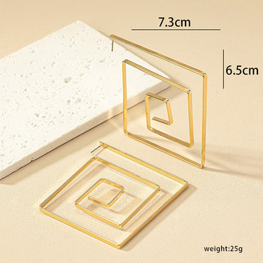 1 Pair Retro Exaggerated Square Plating Metal Drop Earrings