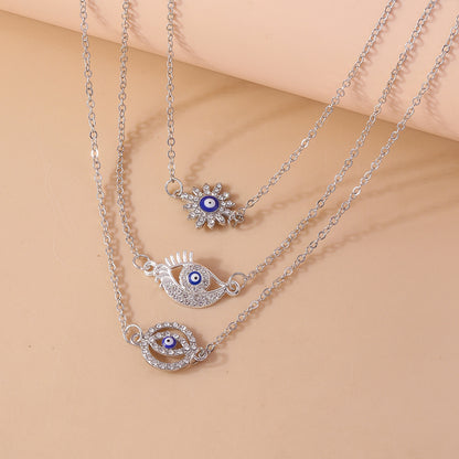 Shiny Devil's Eye Zircon Zinc Alloy Wholesale Layered Necklaces