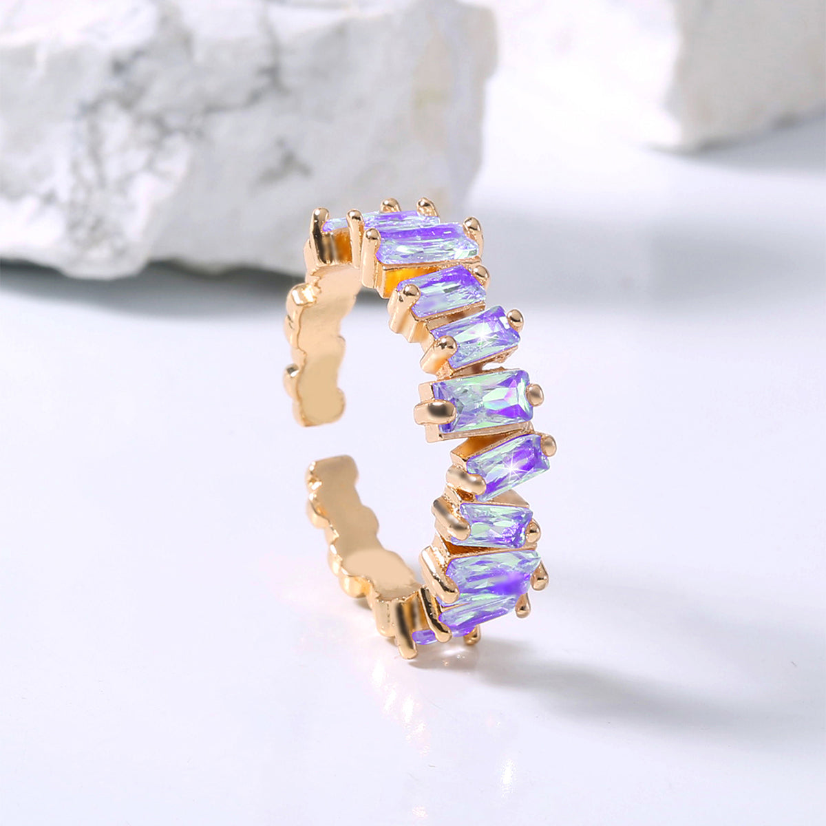 Simple Color Star Constellation Adjustable Opening Rainbow Zircon Copper Ring