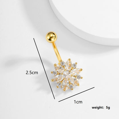 1 Piece Sexy Round Flower Butterfly Stainless Steel Plating Zircon Belly Ring