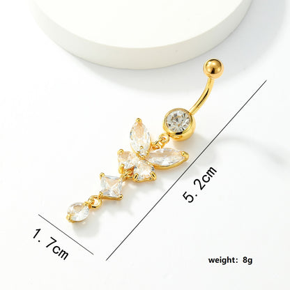 1 Piece Sexy Round Flower Butterfly Stainless Steel Plating Zircon Belly Ring