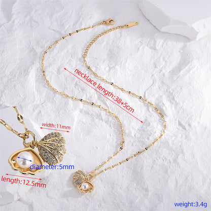 Casual Classic Style Artistic Shell Titanium Steel Plating Inlay Artificial Pearls 18k Gold Plated Necklace