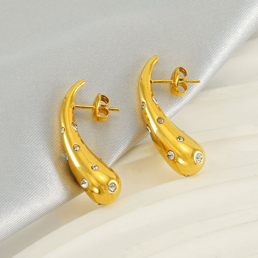 1 Piece Vintage Style Water Droplets Polishing Plating Inlay Stainless Steel Rhinestones 18k Gold Plated Ear Studs