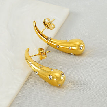 1 Piece Vintage Style Water Droplets Polishing Plating Inlay Stainless Steel Rhinestones 18k Gold Plated Ear Studs
