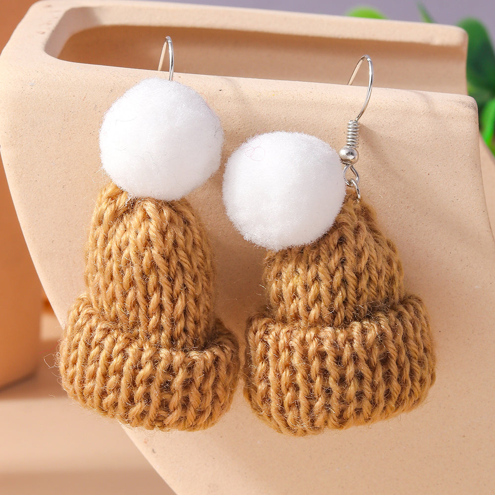 Wholesale Jewelry Cute Christmas Hat Knit Zinc Alloy Drop Earrings