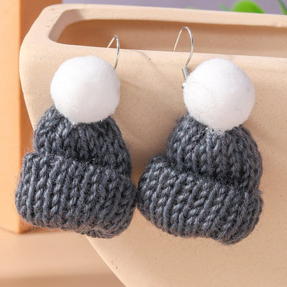 Wholesale Jewelry Cute Christmas Hat Knit Zinc Alloy Drop Earrings