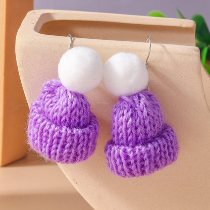 Wholesale Jewelry Cute Christmas Hat Knit Zinc Alloy Drop Earrings