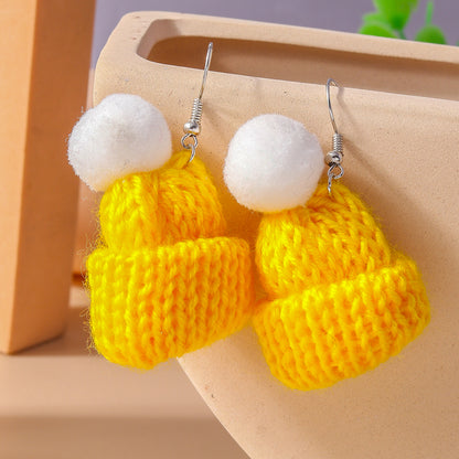 Wholesale Jewelry Cute Christmas Hat Knit Zinc Alloy Drop Earrings