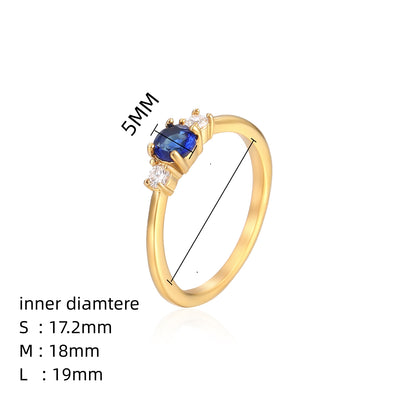 Elegant Romantic Color Block Stainless Steel Plating Inlay Zircon 18k Gold Plated Rings