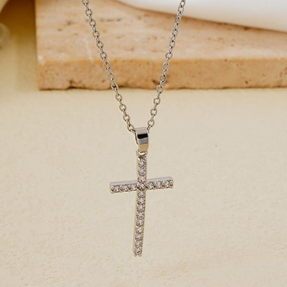 Hip-hop Simple Style Cross Copper Plating Inlay Zircon Pendant Necklace