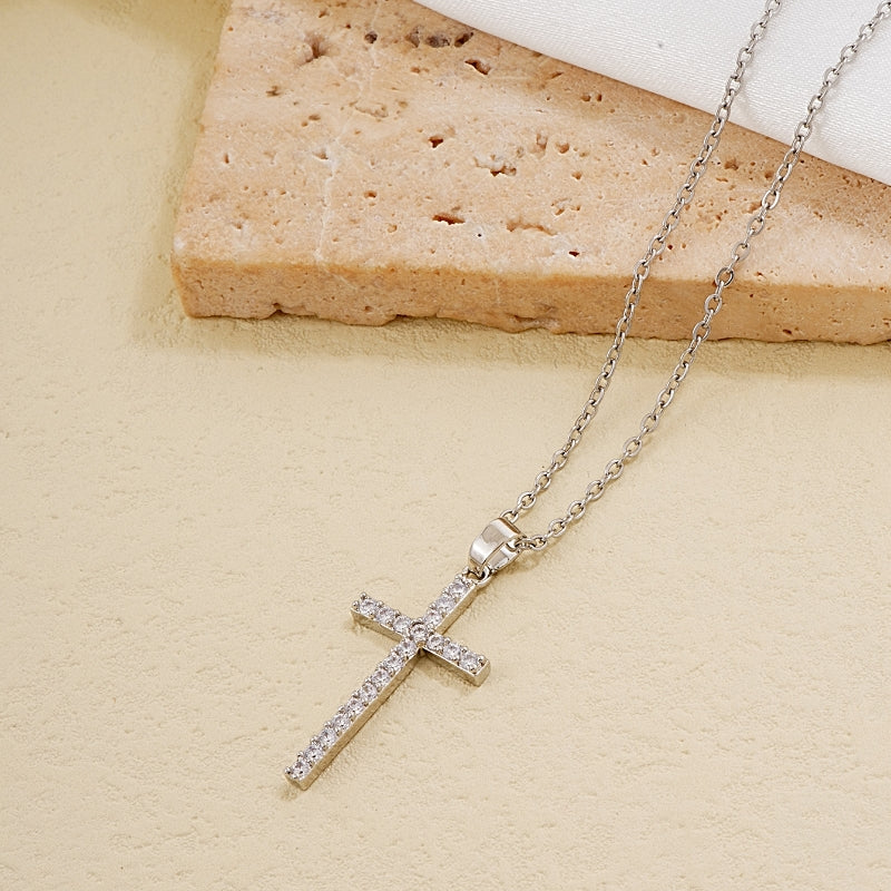 Hip-hop Simple Style Cross Copper Plating Inlay Zircon Pendant Necklace