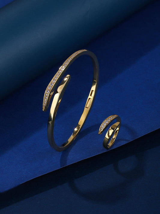 Simple Style Shiny Geometric Copper Inlay Zircon Rhodium Plated Rings Bracelets