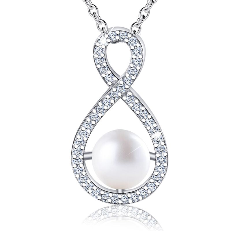 Simple Style Infinity Sterling Silver Plating Inlay Artificial Pearls Zircon Silver Plated Necklace