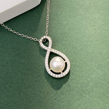 Simple Style Infinity Sterling Silver Plating Inlay Artificial Pearls Zircon Silver Plated Necklace