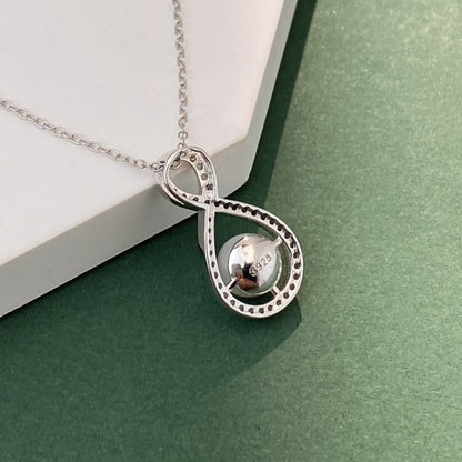 Simple Style Infinity Sterling Silver Plating Inlay Artificial Pearls Zircon Silver Plated Necklace