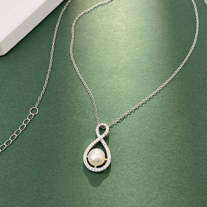 Simple Style Infinity Sterling Silver Plating Inlay Artificial Pearls Zircon Silver Plated Necklace