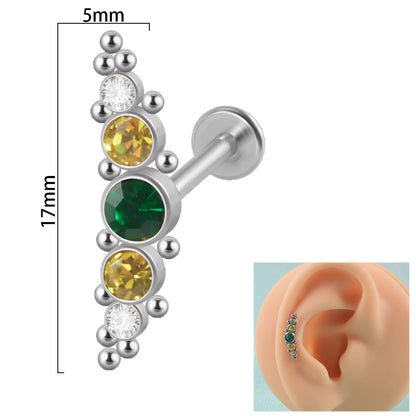 1 Piece Simple Style Round Stainless Steel Inlay Zircon Lip Stud Ear Studs