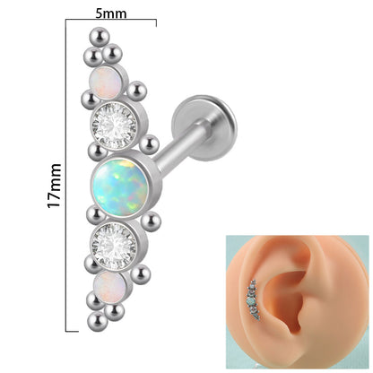 1 Piece Simple Style Round Stainless Steel Inlay Zircon Lip Stud Ear Studs