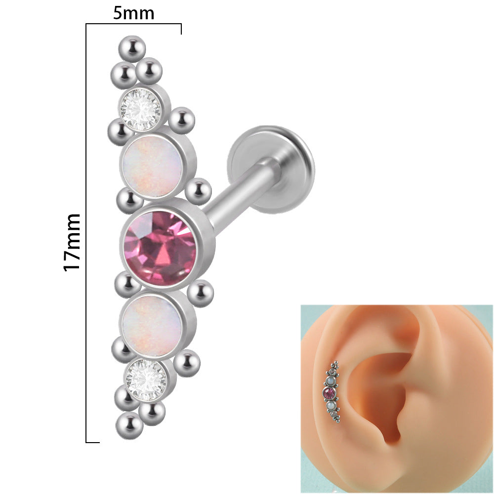 1 Piece Simple Style Round Stainless Steel Inlay Zircon Lip Stud Ear Studs